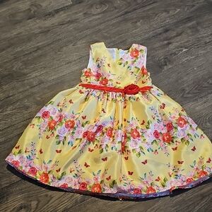 Nannette Yellow Floral Kids red Pink Rose 4t Girls Dress Holiday Butterfly